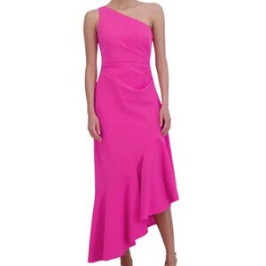 Eliza J One Shoulder Sleeveless Side Ruffle Asymmetrical Dress Size 12